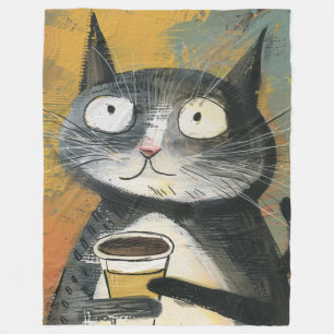 Cobertor De Velo Gato Cinza com Café em Ocre