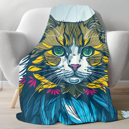 Cobertor De Velo Gato Comeu a Pena de Canário | Arte Colorida de Re