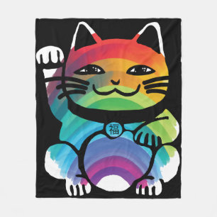 Cobertor De Velo Gato de Boa Sorte Japonês com Arco-Íris