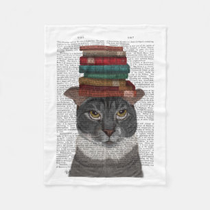 Cobertor De Velo Gato de Cinza com Livros na Cabeça