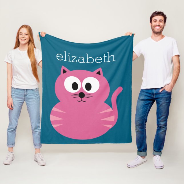 Cobertor De Velo Gato de gordura rosa-branca - Fundo azul (In Situ)