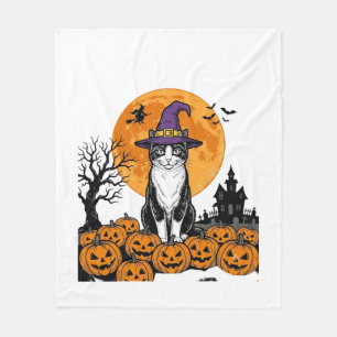 Cobertor De Velo Gato de Halloween Bruxa Abóbora Vintage Assustador