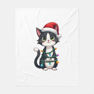 Cobertor De Velo Gato de Natal Esmoquin gato preto natal luzes gati