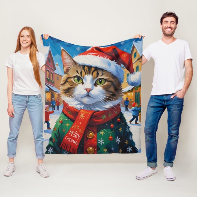 Cobertor De Velo Gato de Natal festivo em Santa Hat (In Situ)