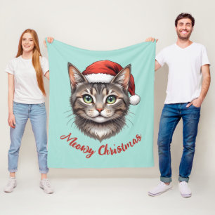 Cobertor De Velo Gato de Natal Fofo Personalizado com Chapéu de Pap