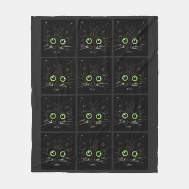 Cobertor De Velo Gato De Olhos Verdes Sorridentes (Frente)