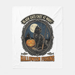 Cobertor De Velo Gato de Pesca de Halloween Design de Abóbora Vinta