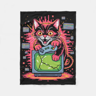 Cobertor De Velo Gato de Raiva de Pixel Jogador Retro Falha no Esti