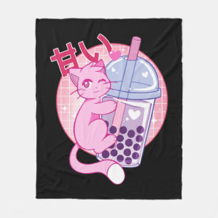 Cobertor De Velo Gato Divertido Boba Tea Bubble Tea Anime Kawaii Gi