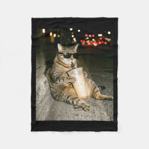 Cobertor De Velo Gato engraçado bebendo café gelado meme homens mul