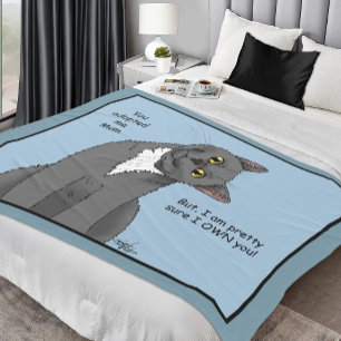 Cobertor De Velo Gato Engraçado Dia das Mães Gato Cinza Azul