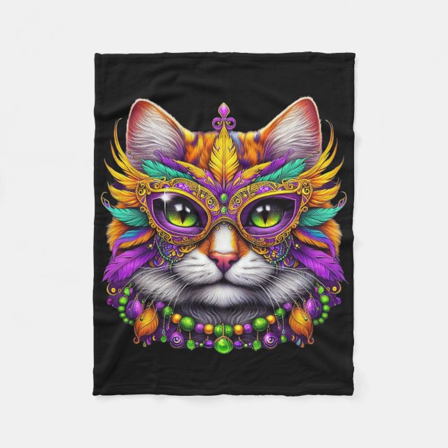 Cobertor De Velo Gato Engraçado Mardi Gras Carnaval Engraçado Carna (Frente)