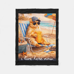 Cobertor De Velo Gato Engraçado Praia Eu Moro Aqui Agora