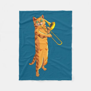 Cobertor De Velo Gato Engraçado Tocando Trombone Presente Gatinho L