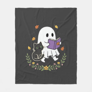 Cobertor De Velo Gato Fantasma de Halloween Lendo Livro Floral Desi