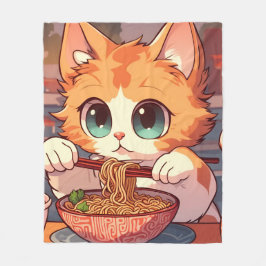 Cobertor De Velo Gato Fofo Comendo Macarrão Ramen