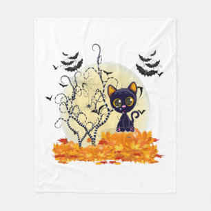 Cobertor De Velo Gato Fofo Esperando pelo Halloween