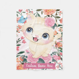 Cobertor De Velo Gato Fofo Rosas Cor-de-Rosa Flores Nome Personaliz