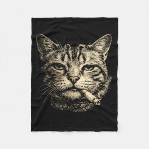 Cobertor De Velo Gato Fumando Cigarro Ilustração Felina Listrada