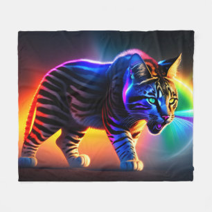 Cobertor De Velo Gato Futurístico com Cores Arco-Íris, Gato