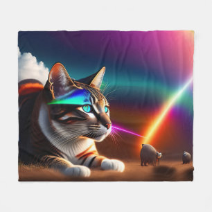 Cobertor De Velo Gato futurístico Sci-fi com cores arco-íris, Gato