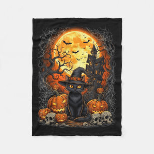 Cobertor De Velo Gato Halloween Abóbora Preta