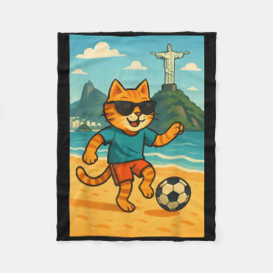 Cobertor De Velo Gato Jogando Futebol Esporte Fofo Rio De Janeiro B