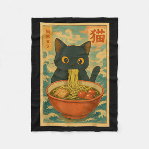 Cobertor De Velo Gato Kawaii Comendo Macarrão Ramen Presente Divert
