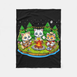 Cobertor De Velo Gato Kawaii Fofo Acampando Fogo na Natureza ao Ar