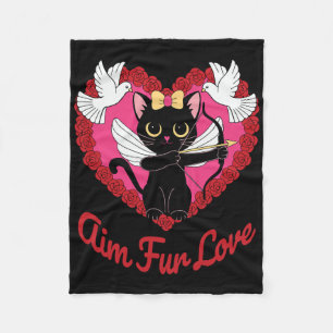 Cobertor De Velo Gato Kawaii Preto Cupido Com Coração E Rosa Aponta