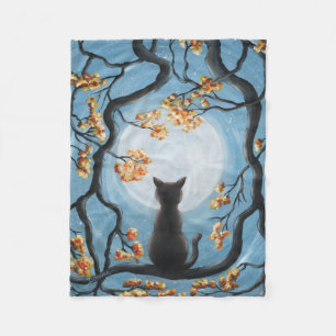Cobertor De Velo Gato lunático na pintura da Lua cheia da árvore
