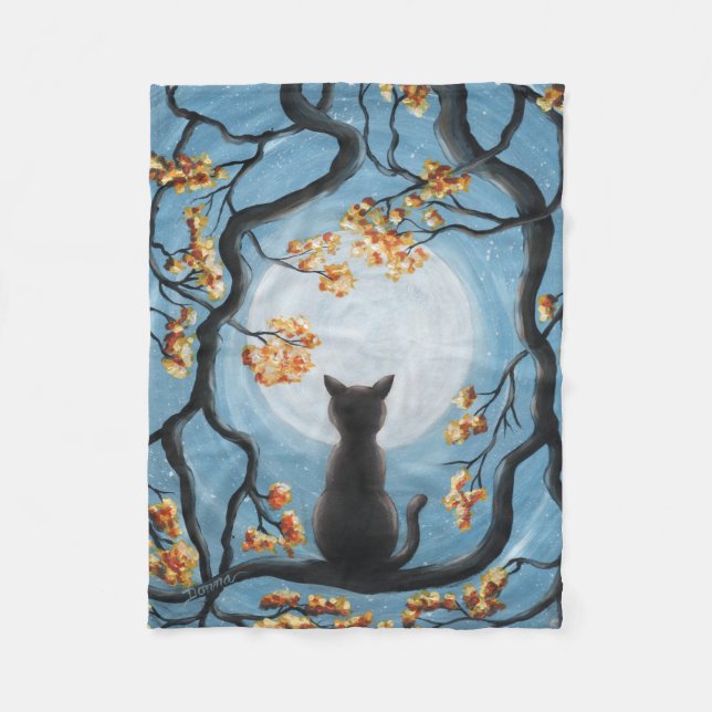 Cobertor De Velo Gato lunático na pintura da Lua cheia da árvore (Frente)