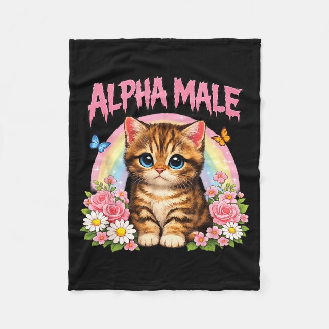 Cobertor De Velo Gato Macho Alfa Fofinho Meme Arco-Íris (Frente)