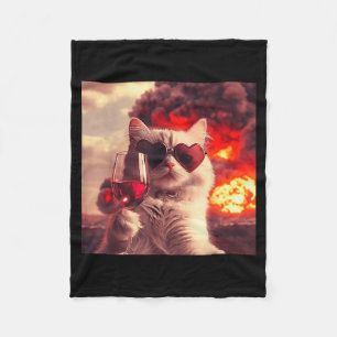 Cobertor De Velo Gato Maluco Segurando Vinho Selfi Com Fogo Óculos