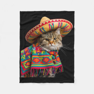 Cobertor De Velo Gato Mexicano Engraçado Sombrero Poncho Cinco De M