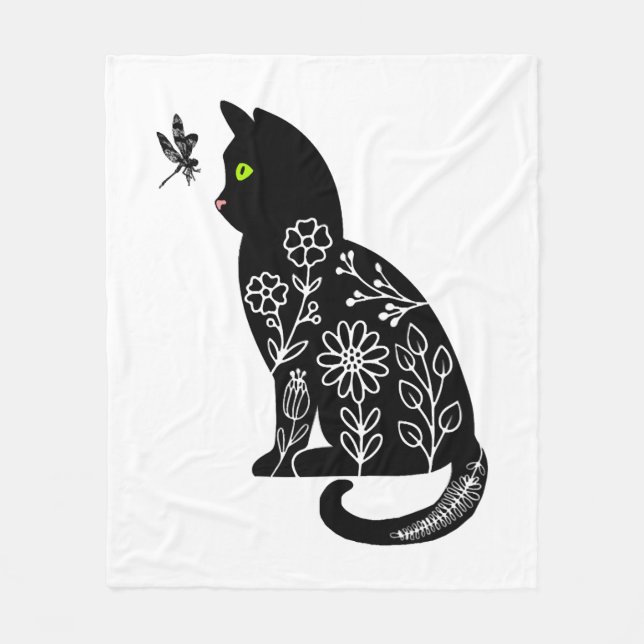Cobertor De Velo Gato negro com olhos verdes (Frente)