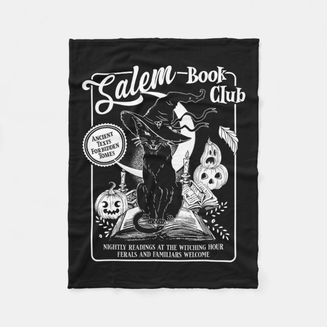 Cobertor De Velo Gato Negro do Clube de Bruxas Bookish Retro Hallow (Frente)