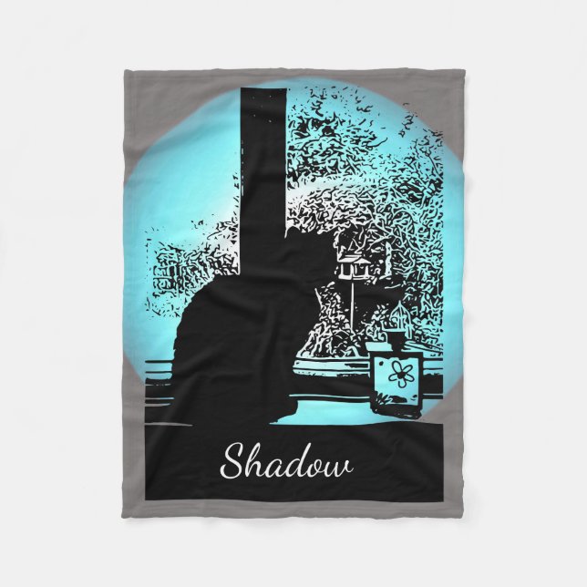 Cobertor De Velo Gato negro na janela (Frente)