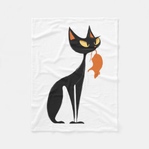 Cobertor De Velo Gato Negro Segurando Rato Laranja