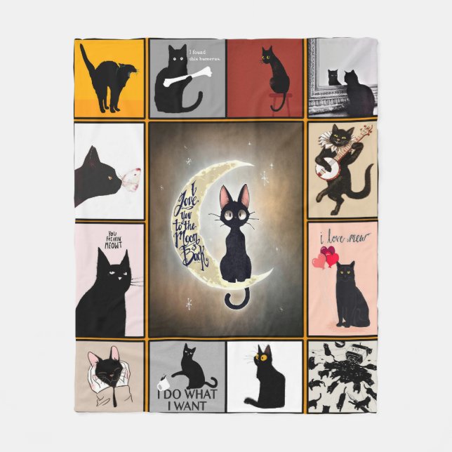 Cobertor De Velo Gato Negro Te Ama À Lua E Presentes De Trás (Frente)