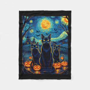 Cobertor De Velo Gato Noite Estrelada Halloween Amantes de Gatos Pr