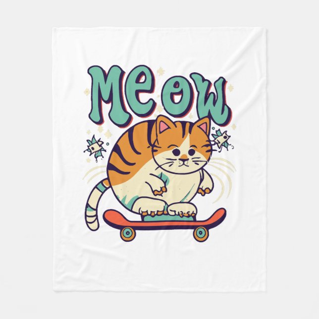 Cobertor De Velo Gato Patinando Meow (Frente)