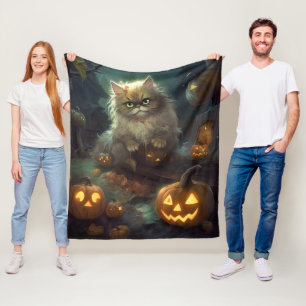 Cobertor De Velo Gato Persa de Halloween com Abóboras Assustador