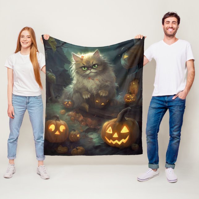 Cobertor De Velo Gato Persa de Halloween com Abóboras Assustador (In Situ)