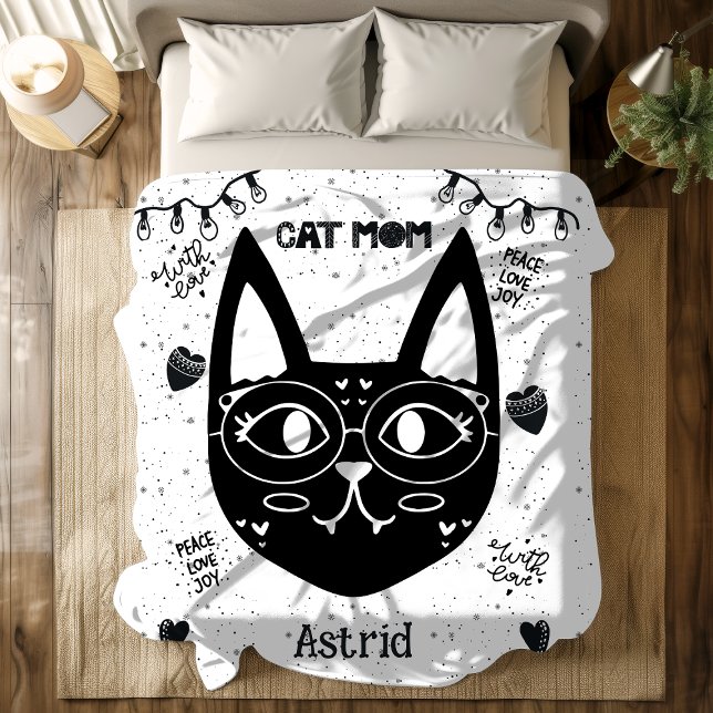 Cobertor De Velo Gato Personalizado, Mãe, Bonito e Pão de Gato Louc (Personalized Cat Mom Cute and Cozy Cat Lovers Fleece Blanket )