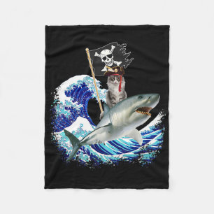 Cobertor De Velo Gato Pirata Montando Tubarão Surfando Onda Japones