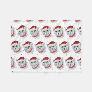 Cobertor De Velo Gato Prateado Fofo com Chapéu de Papai Noel Natal