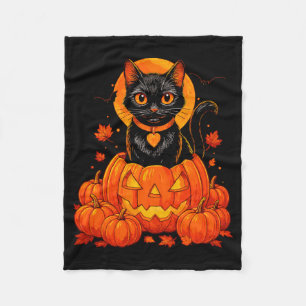 Cobertor De Velo Gato Preto Abóbora Lua Halloween Outono
