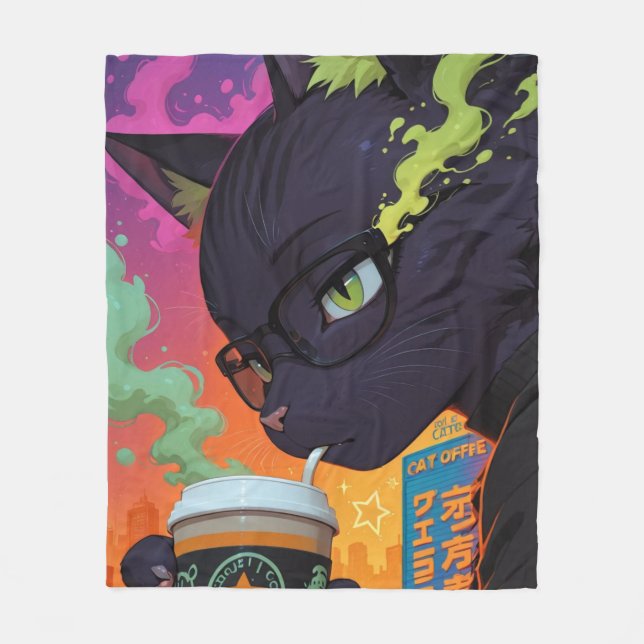 Cobertor De Velo Gato Preto Anime Místico (Frente)