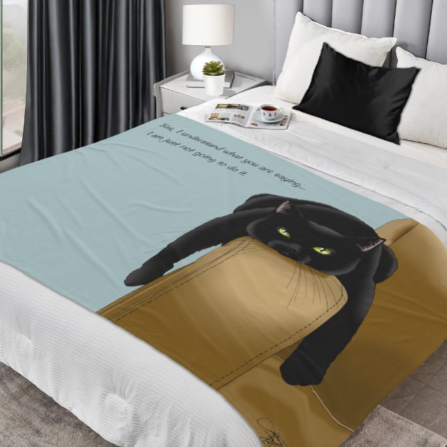 Cobertor De Velo Gato Preto Atitude Engraçado Humor Azul Cansado (Criador carregado)